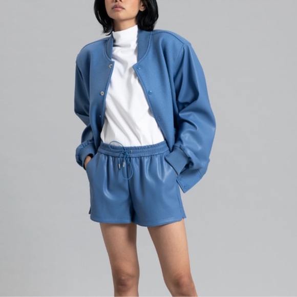 EUC THE FRANKIE SHOP BLUE SOPHIA VARSITY BOMBER JACKET - Picture 3 of 4